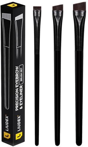 LIUDEX Eyeliner & Eyebrow Brush Set | Fine Angled, Slanted, Ultra-Thin Flat Makeup Brushes for Precision Gel & Brow Tinting with Soft Synthetic Hairs | For PMU Microblading Eyebrow Mapping