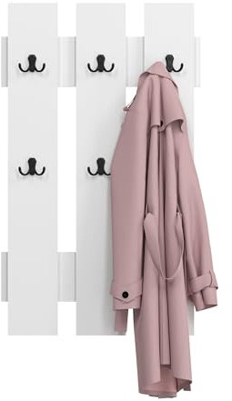 KUBUTKU Wandgarderobe Garderobenpaneel mit 6 Haken für Flur 100x60 cm (Weiß)