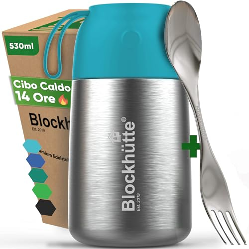 Blockhütte Edelstahl Thermo Lunchbox I 530 ml Essen mit Göffel - Thermobecher Essen To Go auslaufsicher