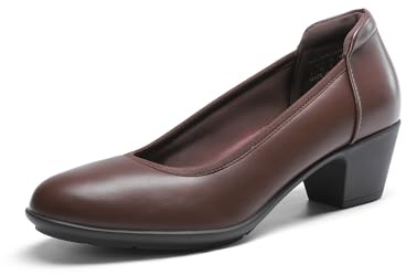 DREAM PAIRS Escarpins à talons bas et épais confortables pour femme - Bout rond - Chaussures habillées pour le bureau et les affaires, marron, 38.5 EU