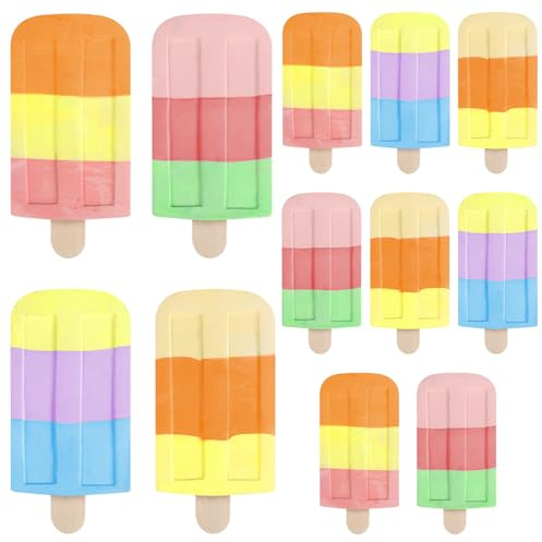Humyoun 12 Pcs Ice Cream Sidewalk Chalk Bulk Washable Multicolor Sidewalk Chalk Paint Party Favors for Kids Adults Fun Summer Playground Outdoor Activities Painting on Chalkboard Blackboard