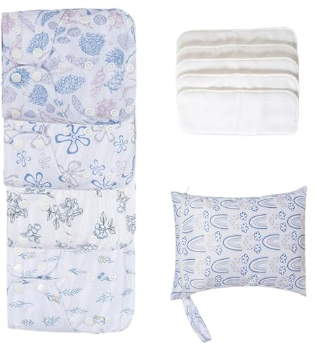 Tygblöjor för Små Barn 4 St, 4 Inlägg, Absorberande Liner | tvättbar Andningsbara Liner, Vattentätt Överdrag, 1 Våtpåse, Unisex, Tvättbara Blöjor, Absorberande Andningsbart Överdrag