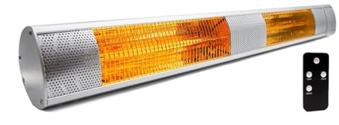 3KW Infrared Patio Heater, Wall Mounted, Remote Control, Silver