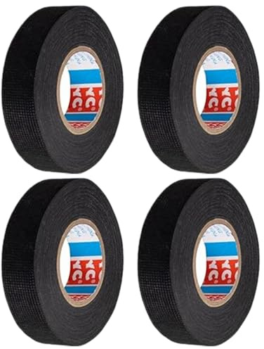 TRACOMPAN Wiring Harness Tape, 4 Rolls Black Wiring Loom Tape 1.9CM x 15M Premium Cloth Fabric Tape for Car Cables Fixed Heat Resistant Noise Reducing Adhesive Tape