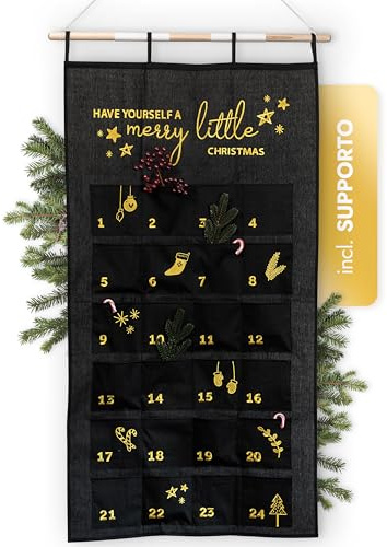 AMARI ® Calendario dell'Avvento da riempire – Calendario da parete XXL (70 x 130 cm) con 24 scomparti per il fai da te per Natale – Calendario dell'Avvento da appendere in tessuto – Calendario di