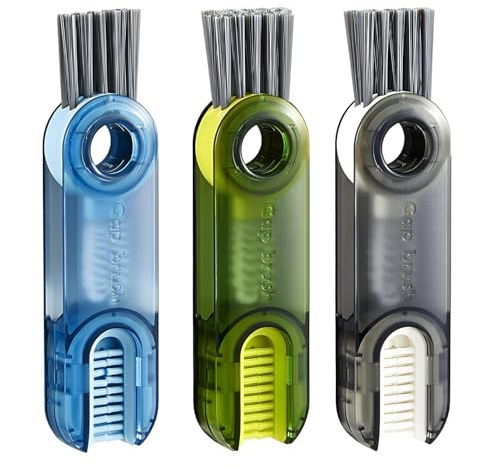3in1 Cup Lid Cleaning Brush, 3 Pack Multifunctional 3-in-1 Cleaning Brush Set with U-Shape Silicone Brush Spiral Gap Brush Stiff Bristles for Stainless Steel Water Bottles Travel Mugs Lids Crevices