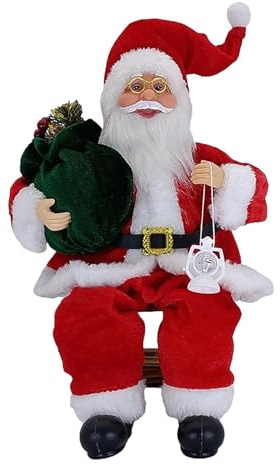 Sittande jultomtefigurer – 34,9 cm jul-plyschprydnad, festlig bordsdekoration | klassisk jultomtefigur för spiselkrans, hemmakontor | högtidsdekoration för jul