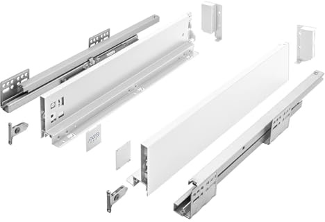 MS Beschläge Sistema di cassetti Push to Open bianco, completamente estraibile, sistema di cassetti fino a 40 kg, moderno set di estrazioni per cassetti frontali senza maniglie (lunghezza: 550 mm
