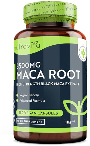 Maca Root Capsules 3500mg – 180 Vegan Capsules – High Strength Maca Root Extract – 6 Month Supply – Made in The UK by Nutravita