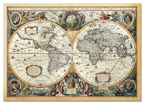 Giallobus - Quadro - Mappa del mondo Nova Terrarum Orbis - Vetro acrilico Plexi - 140x100 - Pronto da appendere - Quadri moderni per la casa