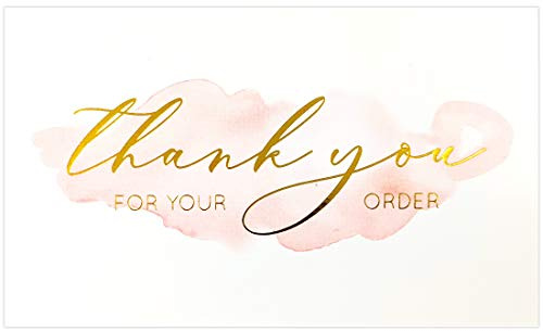 Gooji 100 Pack 2 x 3.5 (the size of a business card) Gold Foil Pink Watercolor Thank You for Your Order Cards for Small Business orders