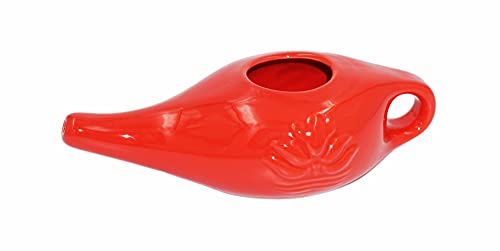 Biebri NetiPot Keramisk Näskanna 250 ml – Nässköljkanna för Allergier, Täppt Näsa, Rengör Näsgångar, Robust Blyfri, Röd, Diskmaskinssäker