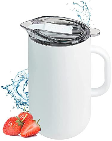 Served Brocca isolata di alta qualità (2 litri), a doppia parete, in acciaio inox rivestito in rame, con coperchio, caraffa isolata sottovuoto per caffè caldo, tè, bevande fredde, acqua, cocktail e
