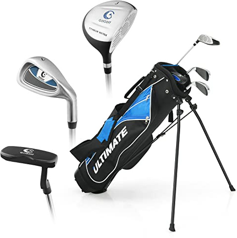 GYMAX Juego Completo de Palos de Golf para Niños de 8 a 10 Años, Golf Set Kids con Bolsa, con 1 Varilla de Madera, 2 Varillas de Hierro, 1 Varilla de Putting