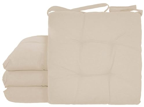 Pack 4 Cojines para Silla Usos Interior y Exterior 38x38x5cm - Cojin de Asiento Decorativo Funda de Algodón + Poliéster y Relleno de Fibra Hueca Lavable Cómodos Acolchados (Beige)
