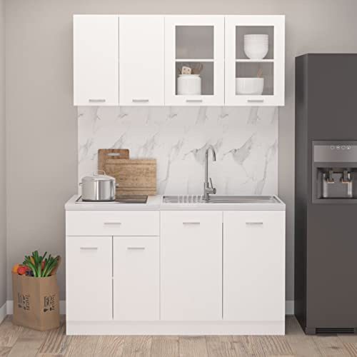 LAPOOH Set Armadi da Cucina 4 pz Bianco in Truciolato,Set Armadi da Cucina,Mobili Arredi Salvaspazio(SPU:3067655)
