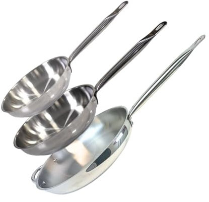 ELO 9903550 Lot de 3 poêles à frire inox 24 cm 28 cm et 32 cm, 2 poêles inox, poêle à frire inox, poêle de cuisine inox, Acier inoxydable, 24 cm 28 cm et 32 cm