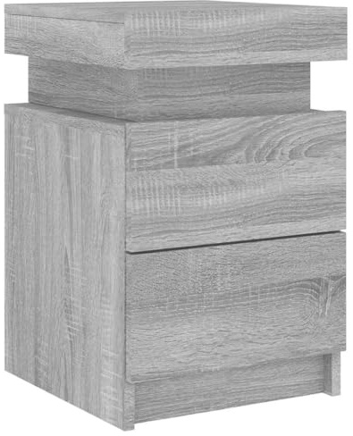 vidaXL Nachttisch, Nachtschrank mit LED-Leuchten, Beistelltisch Nachtkonsole mit Stauraum, Kommode Nachtkommode Schlafzimmer, Grau Sonoma