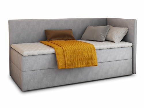 Boxspringbett Flame mit Bettkasten - Einzelbett mit Bonell-Matratze und Topper, Polsterbett, Universelle Bettseite, Bett, Schlafzimmer, Kinderzimmer (Grau (Paros 05), 100 x 200 cm)