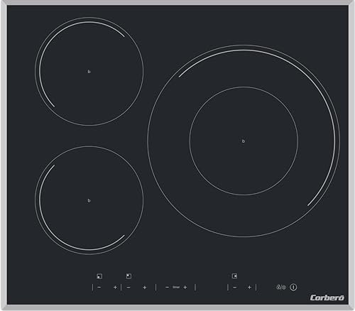 Corberó - Placa Inducción | 3 Zonas | CCIM3FBS324 | Potencia 7400W | Touch Control | 3 Boosters | Zona Grande 32 Cm | Bordes Biselados | Función Pausa | Temporizador 99 min | Negro