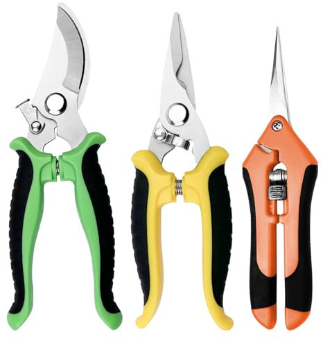 Chiluxendo 3 Piezas Tijeras de Podar de Mano, Tesoura de Podar Ergonómicas, Tijera Jardineria, Tijeras Poda Fuertes para Jardín,Tijeras de Jardinería de Calidad,Pruning Shears con Cierre de Seguridad