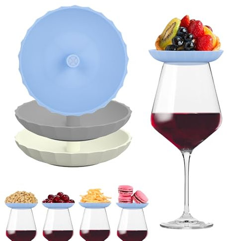 xiruiubao Wine Glass Charcuterie Topper, 2 in 1 Tapa de Charcutería de Copa de Vino con Orificio para Paja, Wine Glass Toppers de Silicona para Postres y Aperitivos (3 Peizas)