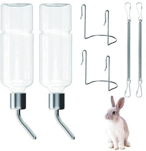 2-Pack Clear Small Animal Water Bottles with Stand – No-Spill Drinking Bottle & Durable Pet Water Dispenser for Rabbits, Guinea Pigs, Hamsters, Cages – Transparent Leak-Proof Design