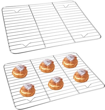 TESSTSY 2 Pezzi Griglia di Raffreddamento, 29.3x22.3x1.5 cm Griglia Acciaio Inox, Griglia Raffreddamento Pane, Gratella per Dolci Rettangolare, Lavabile in Lavastoviglie, per Arrostire Grigliare