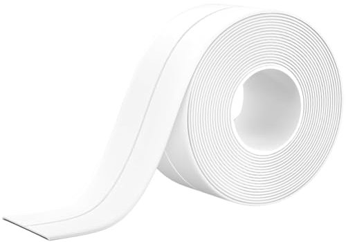 Naunna Cinta Selladora Impermeable, 1 Rollo de Cinta Autoadhesiva para Baño y Cocina, Antihumedad de PVC para Lavabo, Bañera, Esquinas de Pared e Inodoro, Cinta Blanca Adhesiva (320 cm x 3.8 cm)