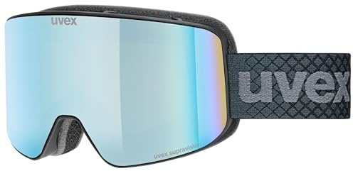 uvex pyrit FM - Skibrille für Damen und Herren - Filterkategorie 2 - vergrößertes, beschlagfreies Sichtfeld - schwarz matt dl/saphirblau-klar S2 - one size