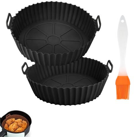 THXFUNAREA 2PCS Accessori per Friggitrice ad Aria in Silicone,accessori friggitrice ad aria Teglia in Silicone teglie per friggitrice ad aria,Riutilizzabile Cestino,per Airfrye,Con pennello cucina