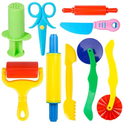Kit d'outils de pétrissage pour enfants, 9 pièces, avec rouleau à pâtisserie, emporte-pièces, ciseaux pour enfants, extrudeuse à pâte, couteau en plastique