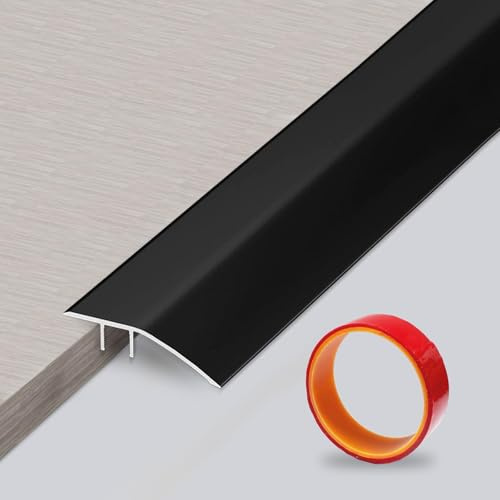 Yunlaishaocer Perfil de Transición de Aluminio para Suelos,0,9m x 43mm Moldura de Transición para Suelos con Cinta Adhesiva Larga,Puente la Altura Entre 5-12mm para Baldosas Laminados(Negro)