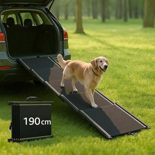 unipaws 190 cm extra lång hundramp för bil, SUV och lastbil, teleskop, bärbar trappramp för husdjur med halkfri yta, reflekterande remsor och mild lutning för hundar upp till 68 kg
