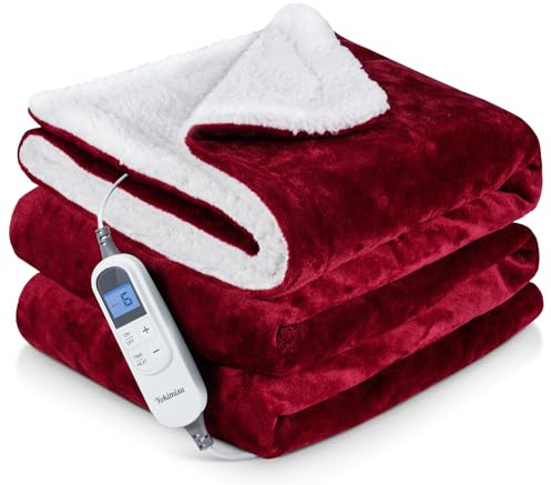 Yokimisu Couverture Chauffante Électrique 180x130cm, Plaid Chauffant avec 6 Réglages de température, Arrêt Automatique, Lavable en Machine, Protection Contre la Surchauffe, Affichage LED (Rouge)