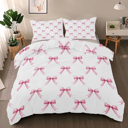 Générique Housse de Couette 140x200 Noeud Rose, Réversible Parure de Lit Nœud Mignon, Ensemble de literie Microfibre avec Fermeture Éclair + 1 Taie d'oreiller 65x65cm
