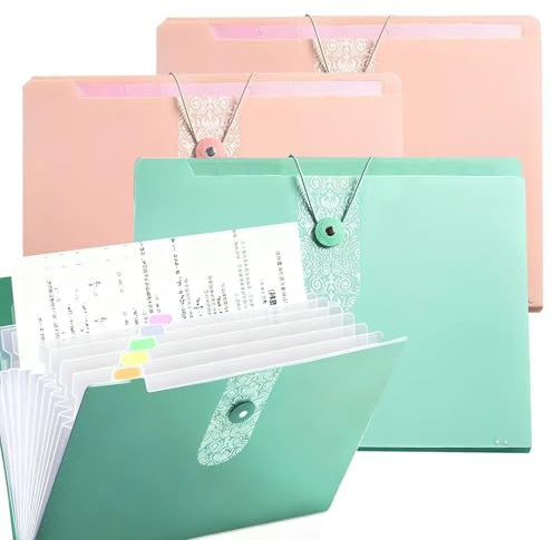 4 PCS A4 Expanding File Organiser, Large Capacity Poly Pockets Document Organiser Document Bag Accordion 8 Compartment Folder Expandable Folder for Office Home