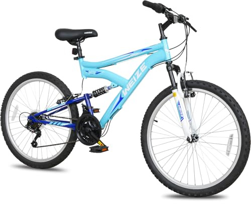 WEIZE Kids Mountain Bike,24 inch Kids' Bicycles for 8-14 Years Old Boys Girls with Dual Full Suspension, 6 Speeds Drivetrain, High-Carbon Steel Frame, Blue