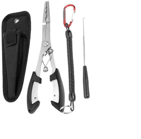 SKIKHN 120 cm fiskmåttband XL rullare och fisketång av rostfritt stål, bärbar multifunktionell fisketängerset med hakmatta, snöre, krokborttagare fiske, nylonförvaringsväska, fiskmått, fisketillbehör