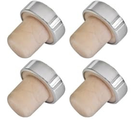 FM Professional 21417 Lot de 4 bouchons, bouchon à vin, bouteille de vin, bouchon de champagne, gris, plastique, 3,2 x 2,9 x 2,1 cm