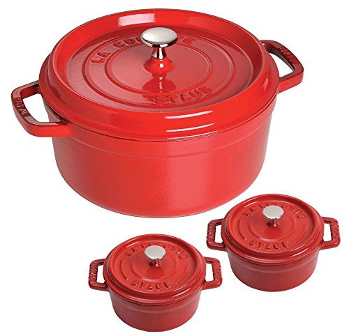 Staub 5.5-qt Round Cocotte with Two Bonus Minis, Cherry by Staub