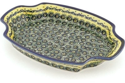 Polmedia Polish Pottery Platter 10-inch - Peacock Bumble Bee Pattern Handmade in Boleslawiec Poland + Certificate of Authenticity