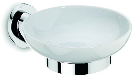 kela 20266 Seifenschale, Wandmontage, Zum Kleben oder Bohren, Makira, Keramik/Messing verchromt