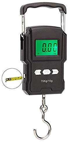 HANWELL Digitale Kofferwaage Gepäckwaage, Elektronische Hängewaage mit Angelhaken, Beleuchtetes Display, Auto-Hold Tara-Funktion und Abschaltautomatik (Batterien enthalten) (Schwarz 75Kg)