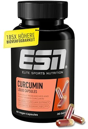 ESN Kurkuma Kapseln, 60 Kapseln, 1000 mg Curcumin pro Portion, aus patentiertem NovaSOL, 185 x höhere Bioverfügbarkeit durch flüssige Form, vegan