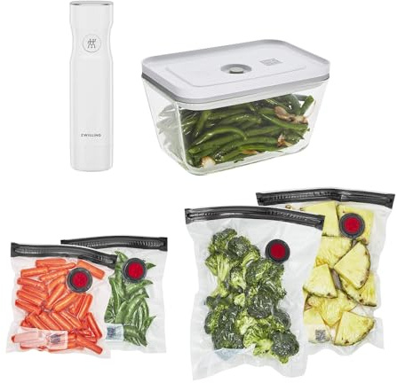 ZWILLING Fresh & Save Vacuum Sealer Machine Starter Set with Airtight Food Storage Container Glass, Sous Vide Bags, Meal Prep