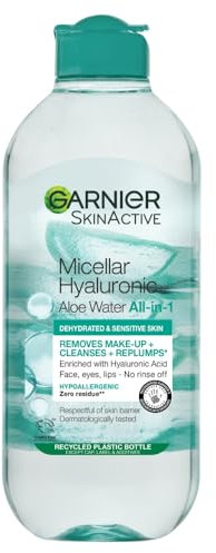 Garnier Micellar Hyaluronic Aloe Cleansing Water For Dehydrated Skin 400ml, Replumping Cleanser & Makeup Remover, Recognised By The British Skin Foundation, Use With Reusable Micellar Eco Pads