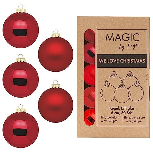 Weihnachtskugeln Glas 6cm x 30 Stück in Kartonbox Christbaumkugeln Bordeaux weinrot Ochsenblut