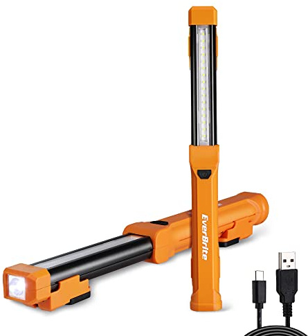 EverBrite 1000LM LED Work Light, Rechargeable Work Light for Mechanics with Dual Magnetic Bases&Hanging Hooks, 4 Lighting Modes, USB C Cable, Ideal Christmas Gift for Car Repair, Working, Pack of 2