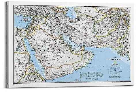 JONZA Map Poster Middle East Classic Map Decorative Painting Canvas Wall And Art Picture Family Bedroom Decor 12x18inch(30x45cm)